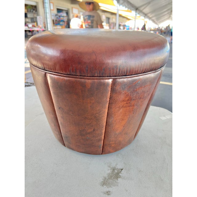 Mid 20th Century Mid 20th Century Brown Leather Drum Shape Low Stool or Foot Rest For Sale - Image 5 of 6