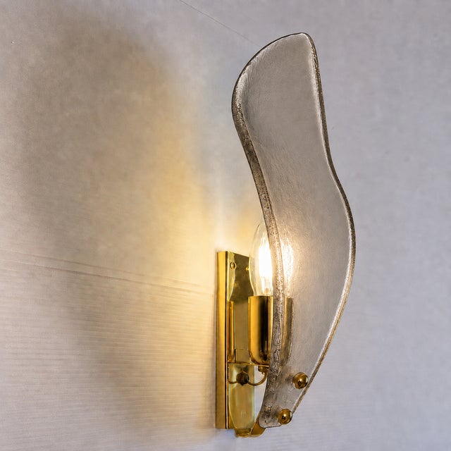 Designer Gray Sanded Leaf Murano Glass Wall Sconces, Contemporary Set of 4 For Sale - Image 6 of 8
