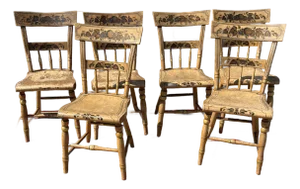 Antique Set of Six Federal Paint Decorated Plank Seat Windsor Chairs, Baltimore, Circa 1820s