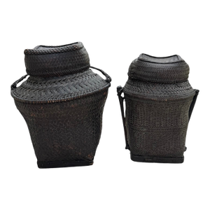 Pair of Tall Handwoven Vintage Ifugao Rice Baskets