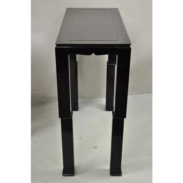 Wood Chinese Ming James Mont Style Black Lacquer Sofa Hall Console Tables - Pair For Sale - Image 7 of 11