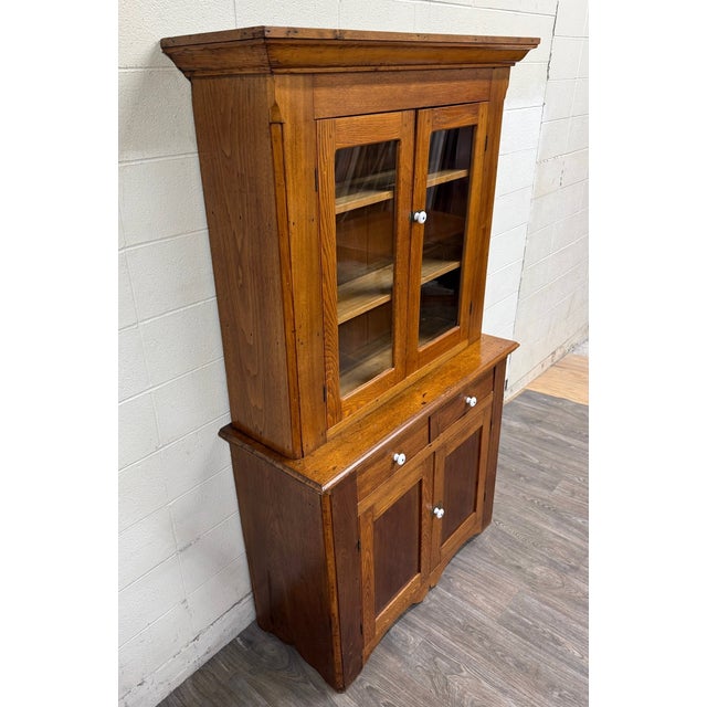 Farmhouse Antique American Primitive Farmhouse Solid Oak Step Back Cupboard For Sale - Image 3 of 17