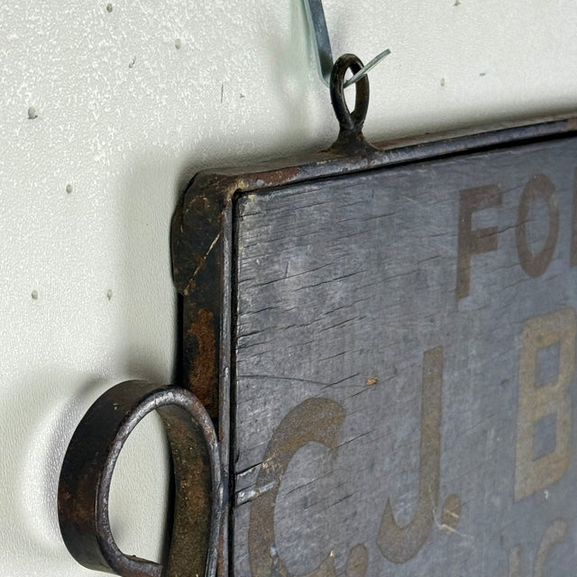 Antique Hand Painted Wood Real Estate Sign in Wrought Iron Scroll Design Frame For Sale - Image 4 of 12