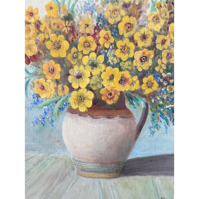 Yellow 1930s Wildflowers Still Life Oil Painting by F. Lazzaro For Sale - Image 8 of 9