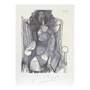1980s "Femme Assise dans un Fauteuil Tresse" Lithograph After Pablo Picasso