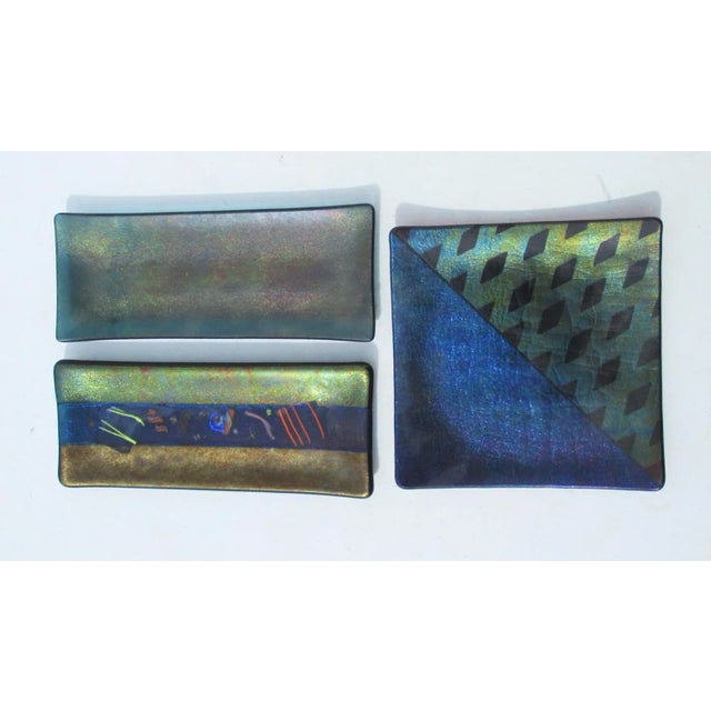 Blue Group of Three Trays in Dichroic Art Glass - Group of 3 For Sale - Image 8 of 8