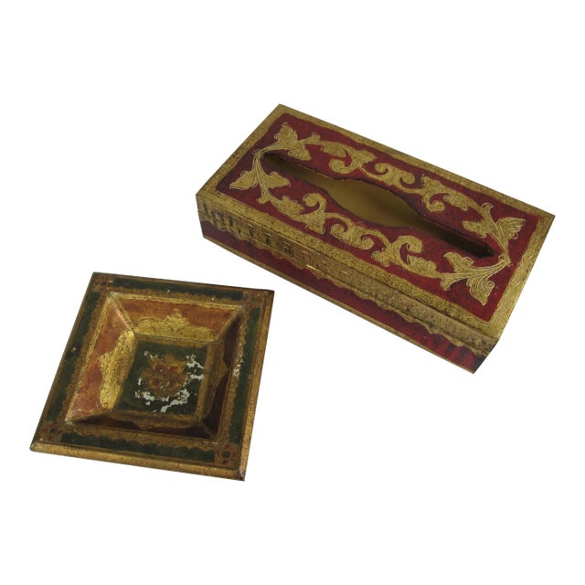 Florentine Tissue Box & Catchall - A Pair For Sale