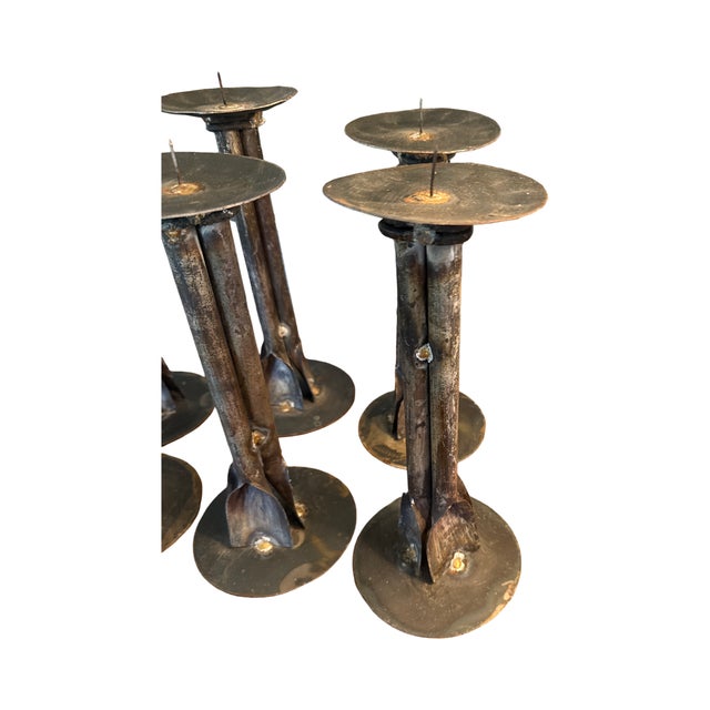 Brutalist Italian Studio 1960s Brutalist Iron Candlesticks Set For Sale - Image 3 of 10