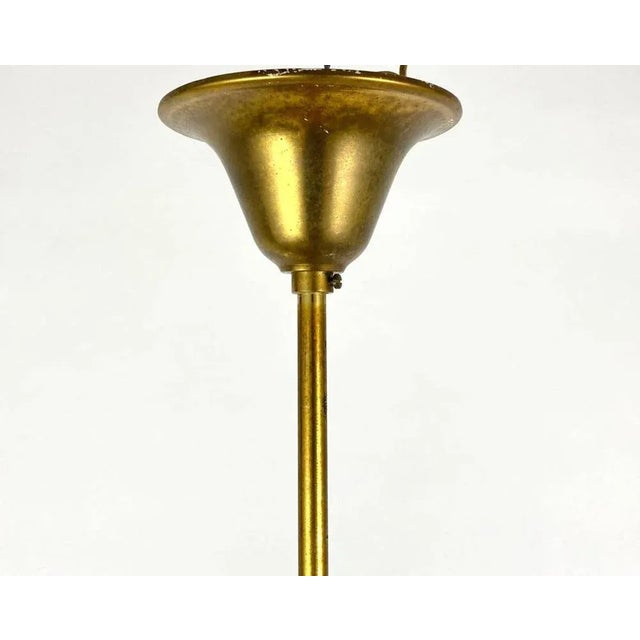 Vintage Gilt Brass & Frosted Glass Chandelier, France, 1970s For Sale - Image 9 of 10