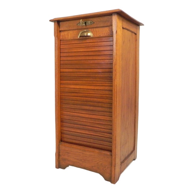 Oak Roller Shutter Cabinet with Shutter, 1930s For Sale