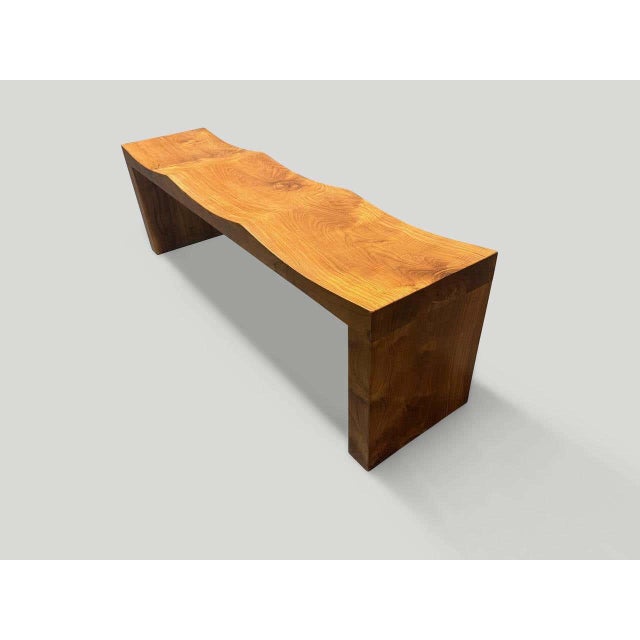 2010s Andrianna Shamaris Modern Organic Teak Wood Wave Bench For Sale - Image 5 of 5