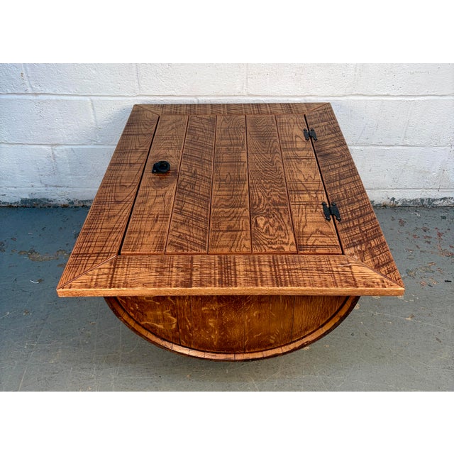 Farmhouse Late 20th Century Distressed Half-Barrel Lift-Top Coffee Table For Sale - Image 3 of 16