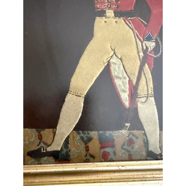 American Vintage Napoleonic Hussar Soldier Textile Art Framed Wool Applique Military Wall Decor For Sale - Image 3 of 12