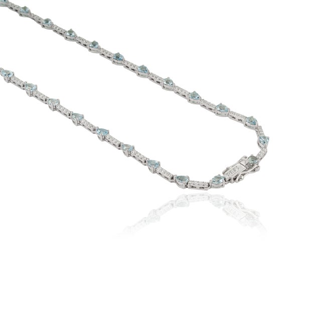 4.29ct Natural Aquamarine & 1.11ct Diamond Tennis Necklace in 14k White Gold For Sale - Image 9 of 16
