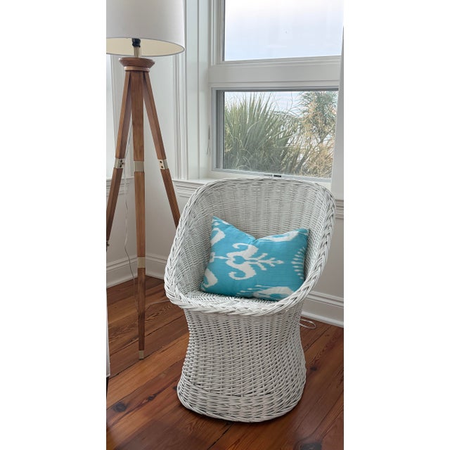 Mid 20th Century Set of (2) Vintage Wicker Rattan Barrel/Bucket Style Chairs For Sale - Image 5 of 14