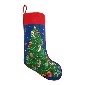 Christmas Tree Embroidered Needlepoint Stocking