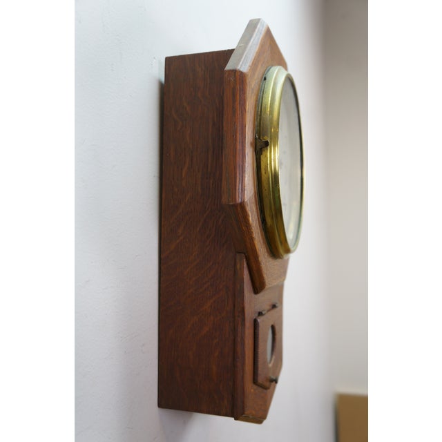 Seth Thomas Clock Company Antique Seth Thomas Quartersawn Oak School House Octagon Drop Wall Clock 18" For Sale - Image 4 of 17