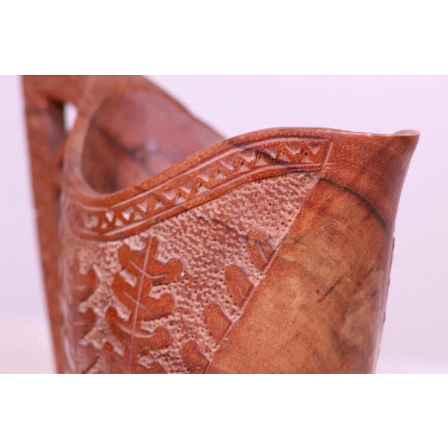 Chocolate Antique 1900s Hand-Carved Wooden Wedding Cup From Former Yugoslavia/European Balkan For Sale - Image 8 of 13