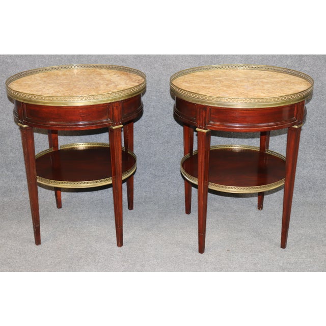 Pair French Louis XVI Style Marble Top & Bronze End Tables by Cassard Et Cie For Sale - Image 4 of 15