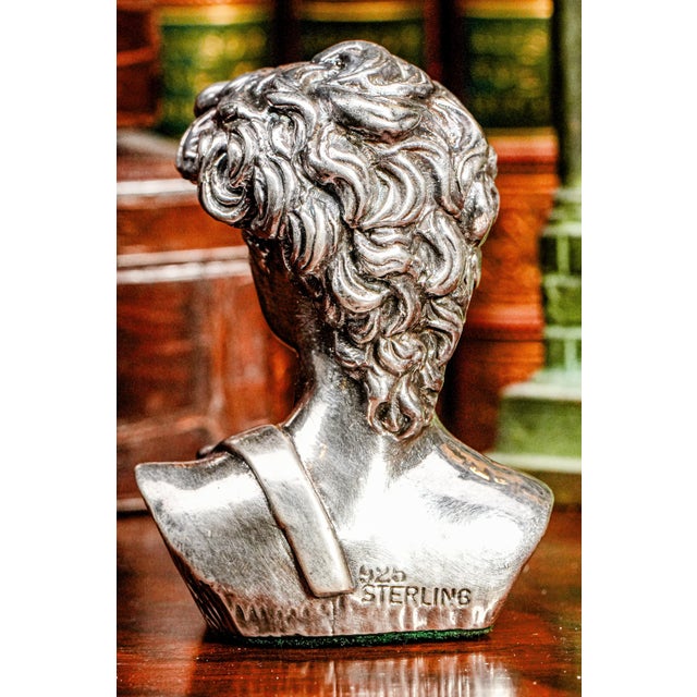 Silver High Relief Vintage Silver Metal Miniature Michelangelo David Art Bust Statue Sculpture Italy Home Decor For Sale - Image 8 of 12