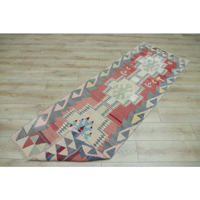 1970s Scandinavian Blue Flamestich Kilim Runner For Sale - Image 9 of 11