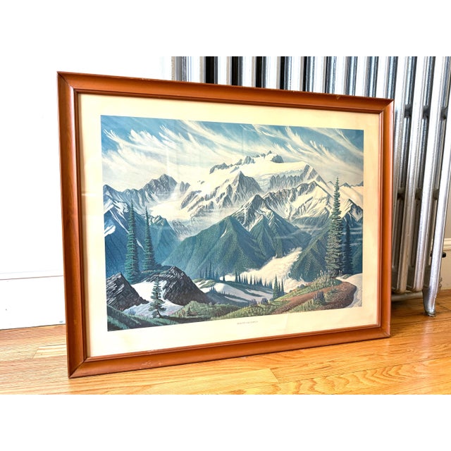 Paper Vintage 1968 Large Mt Olympus Washington State Lithograph Ski Cabin Lodge Decor Seattle For Sale - Image 7 of 12
