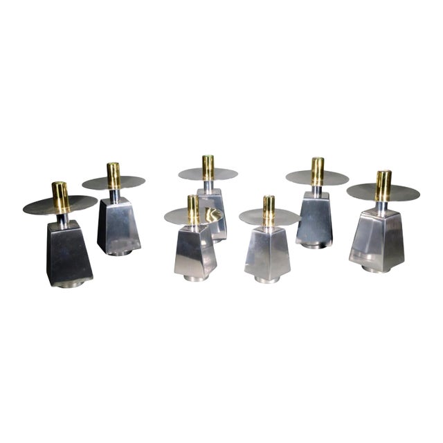 Seven (7) Chrome & Brass Mid-Century Candlesticks For Sale