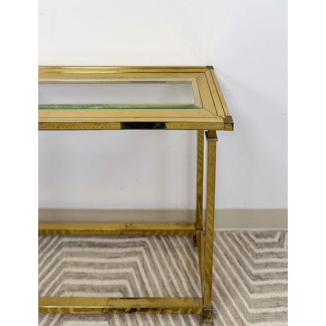 Mid 20th Century Vintage MCM Brass Console Table Glass Top Hollywood Regency Sofa Table Coastal For Sale - Image 5 of 14