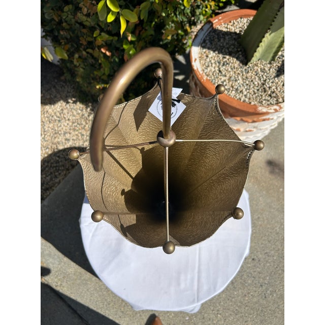 Vintage Embossed Brass Umbrella Stand With Hook Handle For Sale - Image 10 of 16