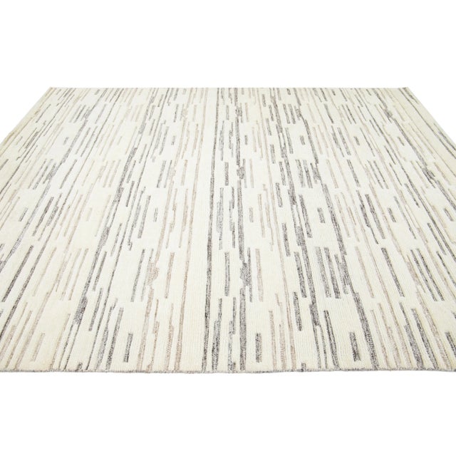Moroccan Apadana's Contemporary Moroccan-Style Ivory Wool Rug With a Striped Pattern For Sale - Image 3 of 9