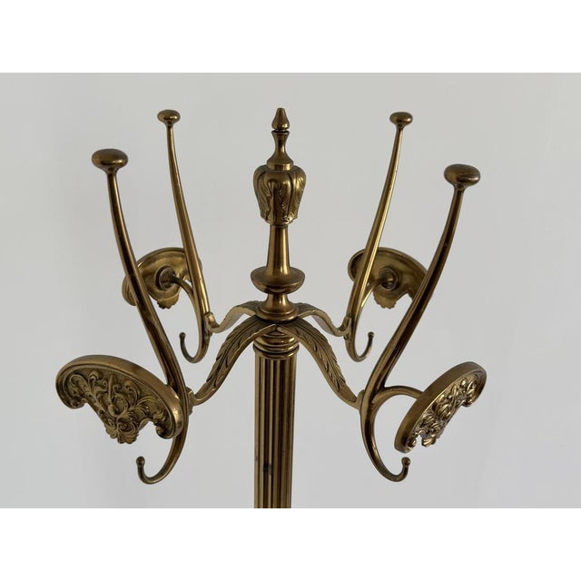Vintage Brass Coat Rack with Rotating Crown and Fluted Column, 1960s For Sale - Image 14 of 18
