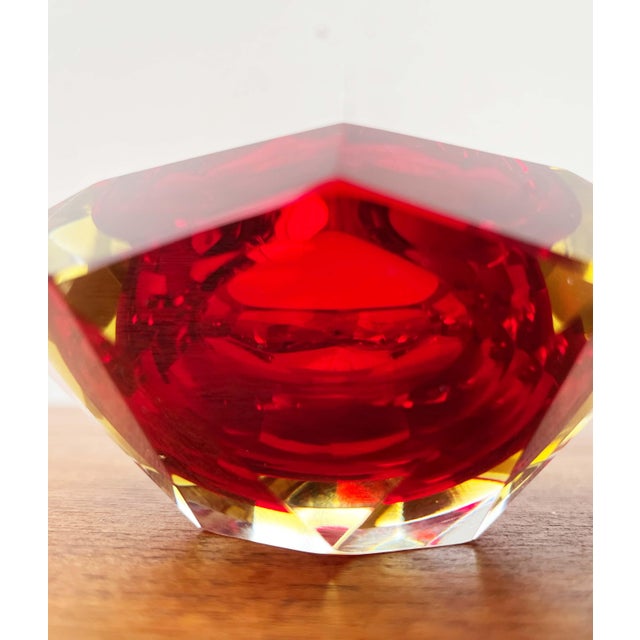 Glass Vintage Italian Red and Yellow Sommerso Murano Glass Bowl, 1970s For Sale - Image 7 of 18