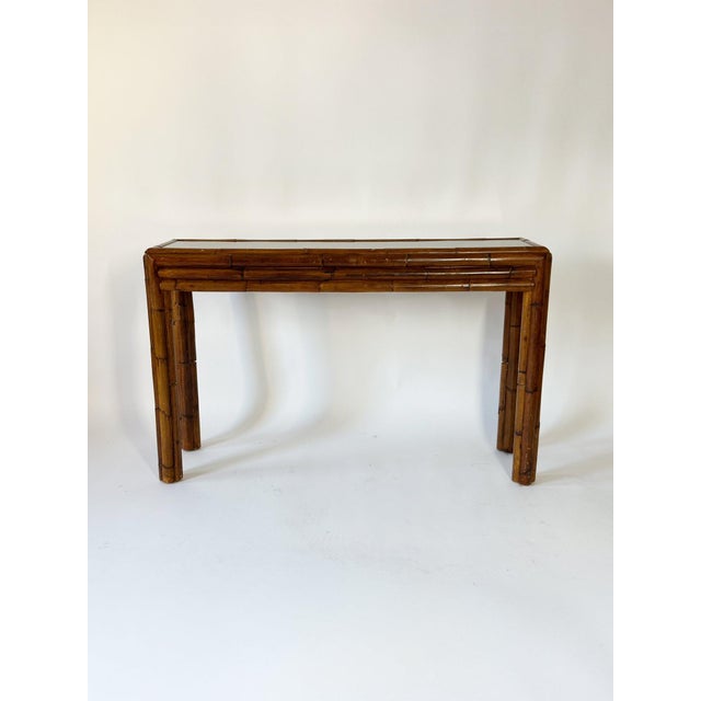 Spanish Bamboo and Smoked Glass Console Table, 1970s For Sale - Image 4 of 7