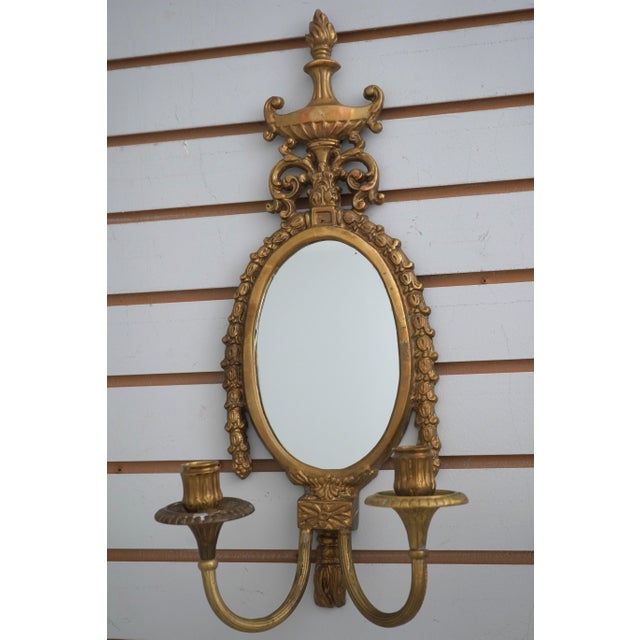 Neoclassical Pair of Maitland Smith Neoclassical Brass Candelabra Sconces For Sale - Image 3 of 10