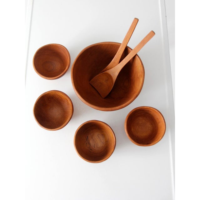 Mid 20th Century Teak Salad Bowl Set With Serving Utensils - 7 pcs For Sale - Image 4 of 18