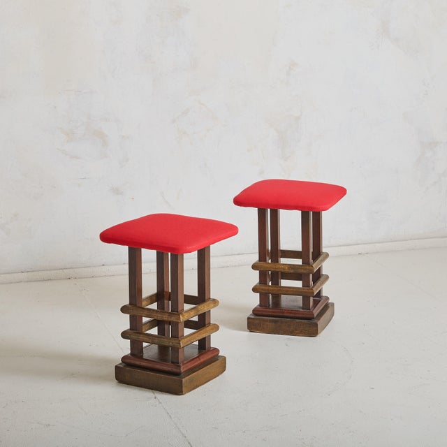 Art Deco Italian Art Deco Accent Stool with Red Cushion, 1960s For Sale - Image 3 of 10