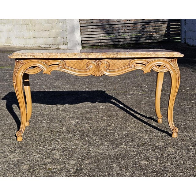 Vintage Louis XV Ash Wood & Marble Cocktail Table, 1960s For Sale - Image 3 of 18