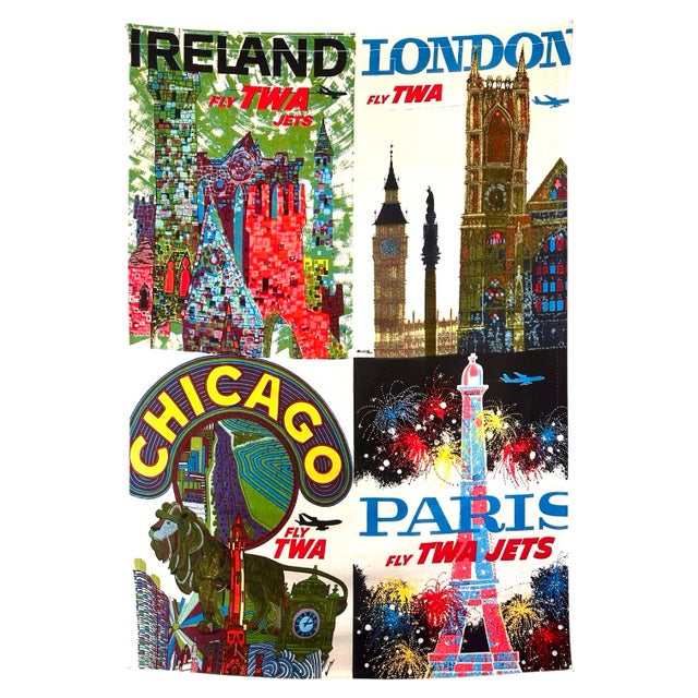 Red David Klein Twa Travel Banner Large Screen Print on Linen Mid Century Wall Art For Sale - Image 8 of 8