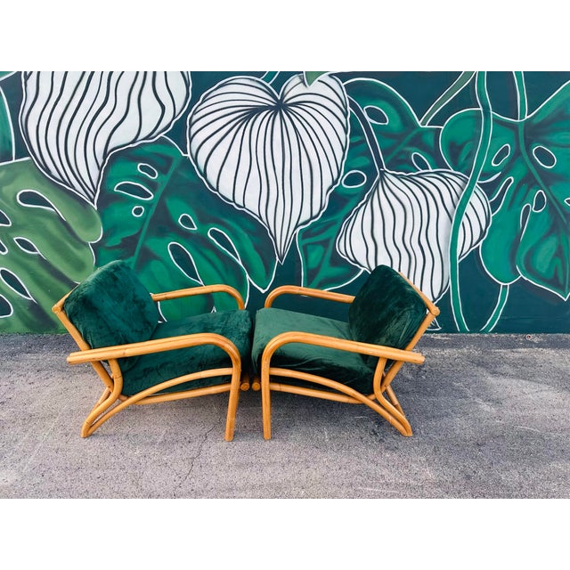 Vintage Coastal Bamboo & Rattan Lounge Chairs in the Style of Ficks Reed - A Pair For Sale - Image 10 of 11