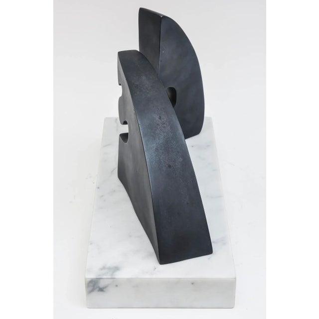 Vintage Abstract Signed Jean Arp Style Bronze Sculpture on White Carrara Marble Base For Sale - Image 10 of 13