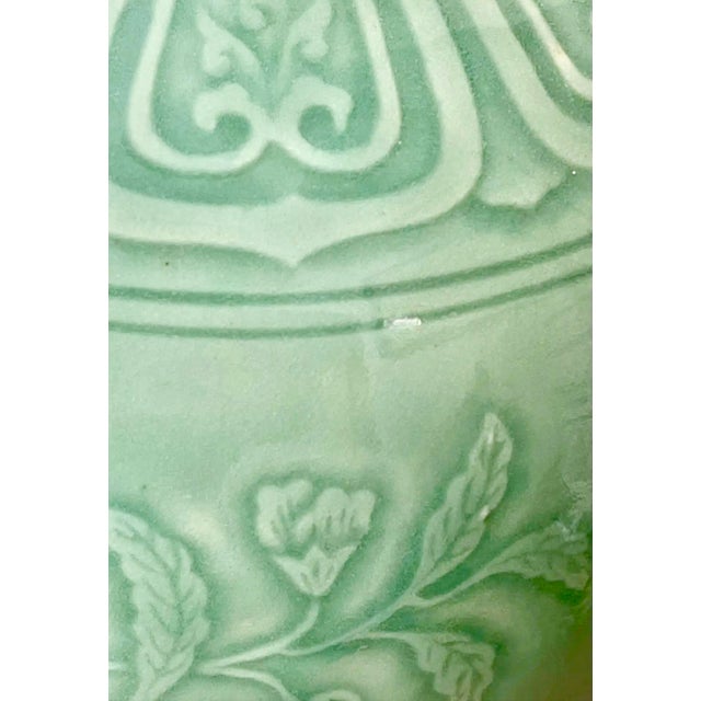 Chinoiserie Large Lotus Design Celadon Vase For Sale - Image 4 of 9