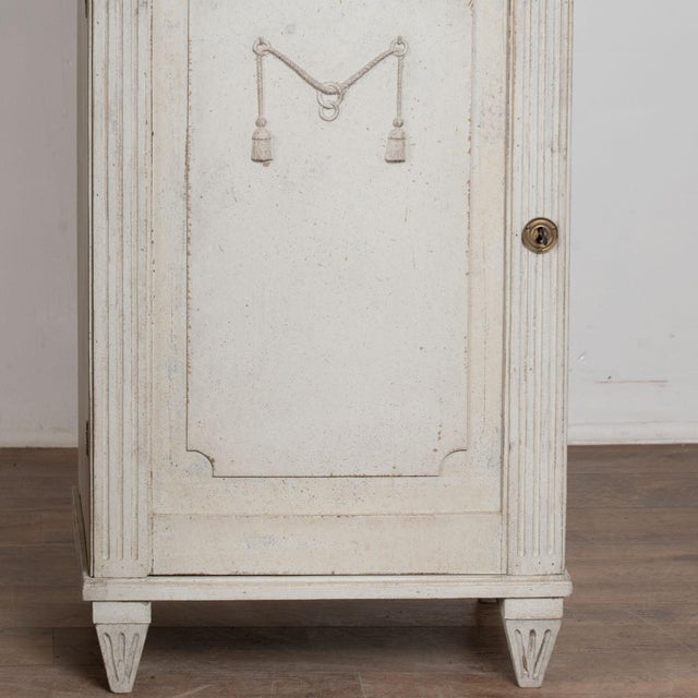 Pair 19th Century Swedish Gustavian White Painted Narrow Cabinets For Sale - Image 9 of 18