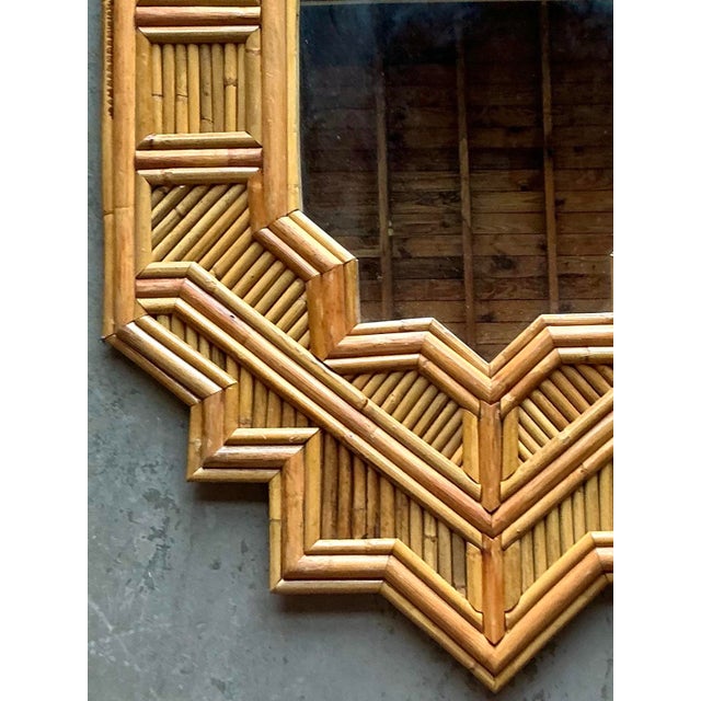 Wood Vintage Boho Faceted Rattan Mirror For Sale - Image 7 of 12