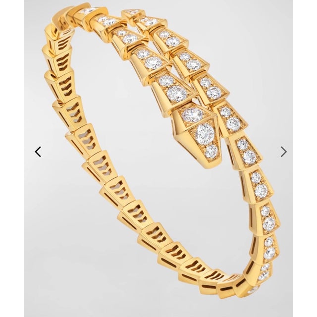 18k Yellow Gold 3 Ct Pave Diamond Serpenti Viper Slim Bracelet Size medium For Sale - Image 18 of 18