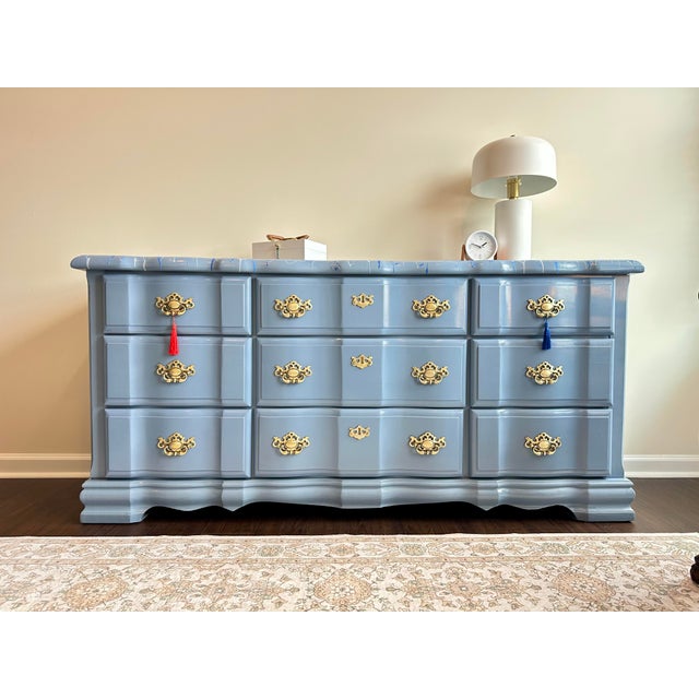 1970s Large Blue Gray Double Dresser – Contemporary Glam Style For Sale - Image 14 of 14