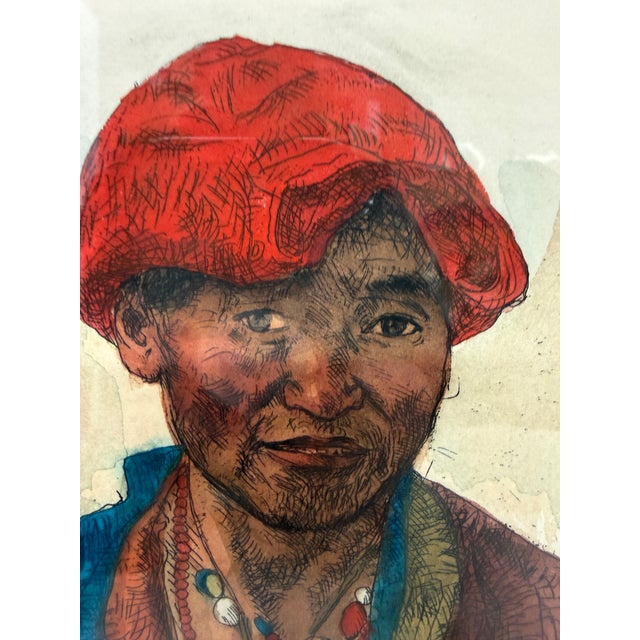 Wood Artist Proof Artwork "Tibetan Man", Signed + Framed For Sale - Image 7 of 12
