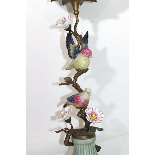 Vintage Mark Roberts Hand Painted Porcelain & Bronze Birds Pedestal