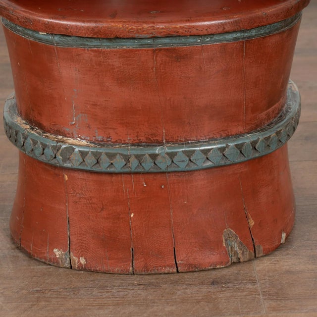 Original Red Painted Swedish Kubbestol Carved Log Chair For Sale - Image 9 of 12