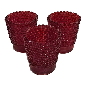 Vintage Hobnail Red Amberina Votive Candle Holders