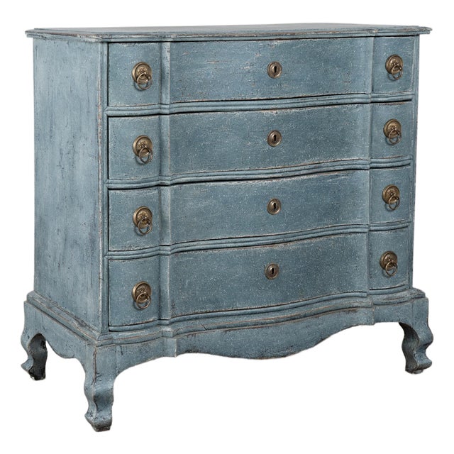 Late 18th Century Blue Swedish Rococo Chest of Four Drawers For Sale